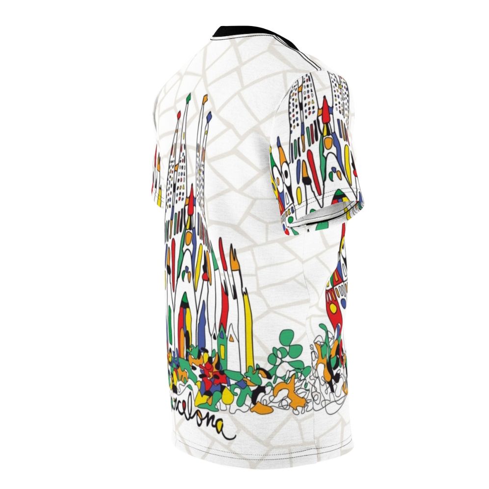 Barcelona Souvenir T-shirt Featuring Trencadis Mosaic Design Inspired by Gaudi's Sagrada Familia - men right