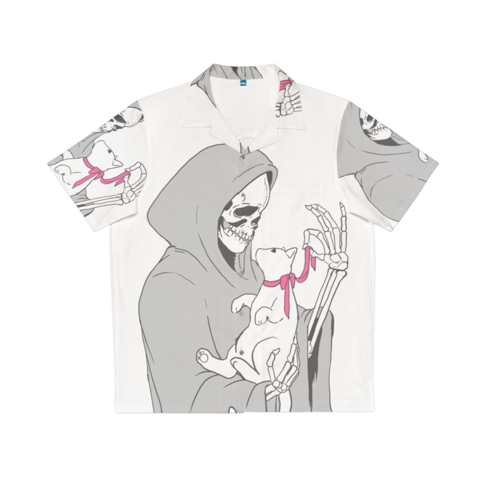 Grim reaper and kitten print Hawaiian shirt