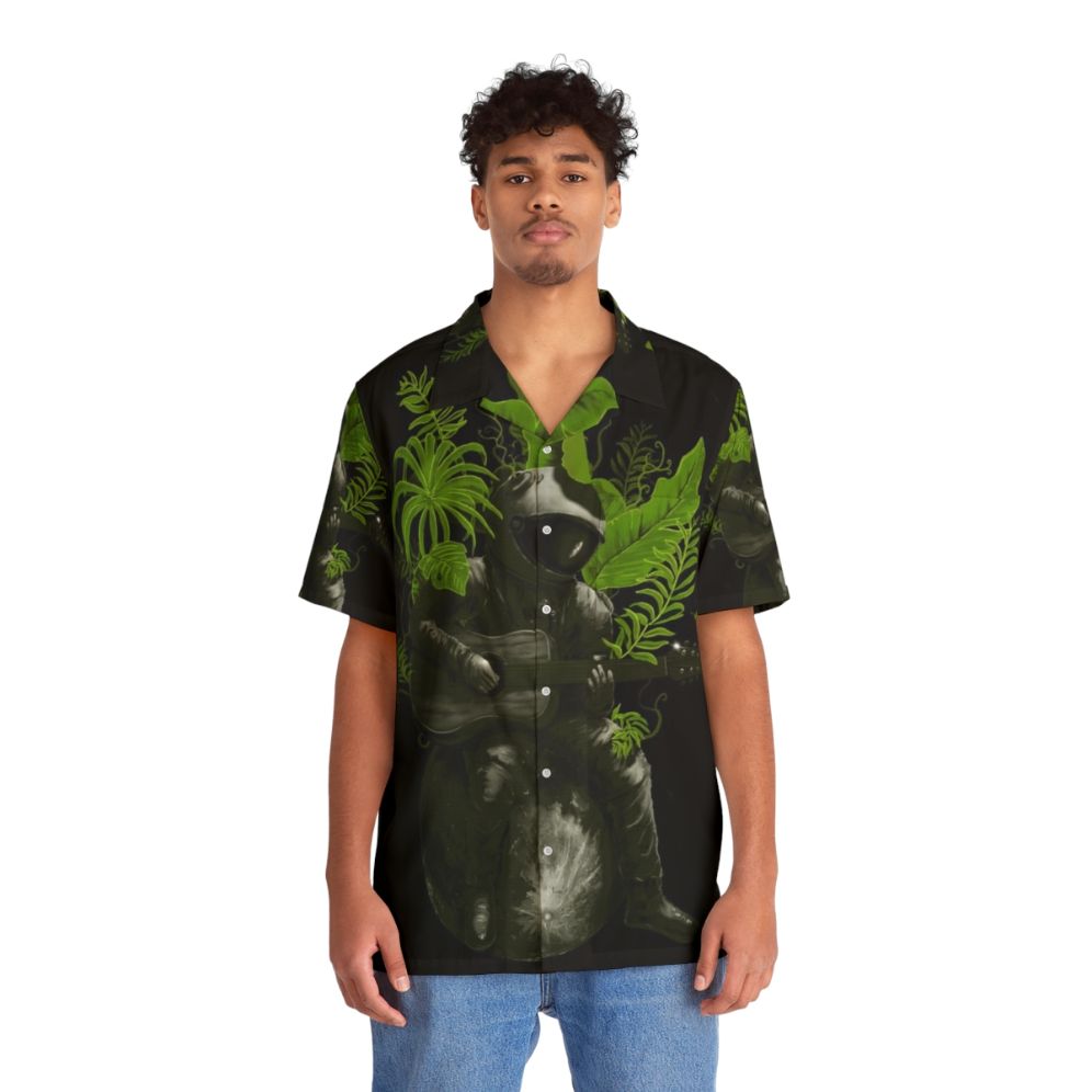 Astropical Strum Hawaiian Shirt featuring cosmic space and nature-inspired design - People Front