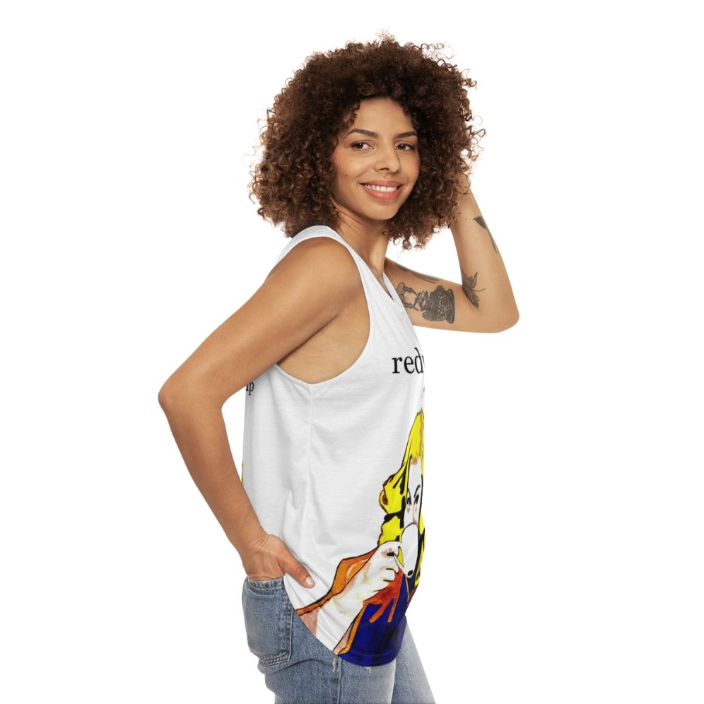 Minimalist white unisex tank top - women side