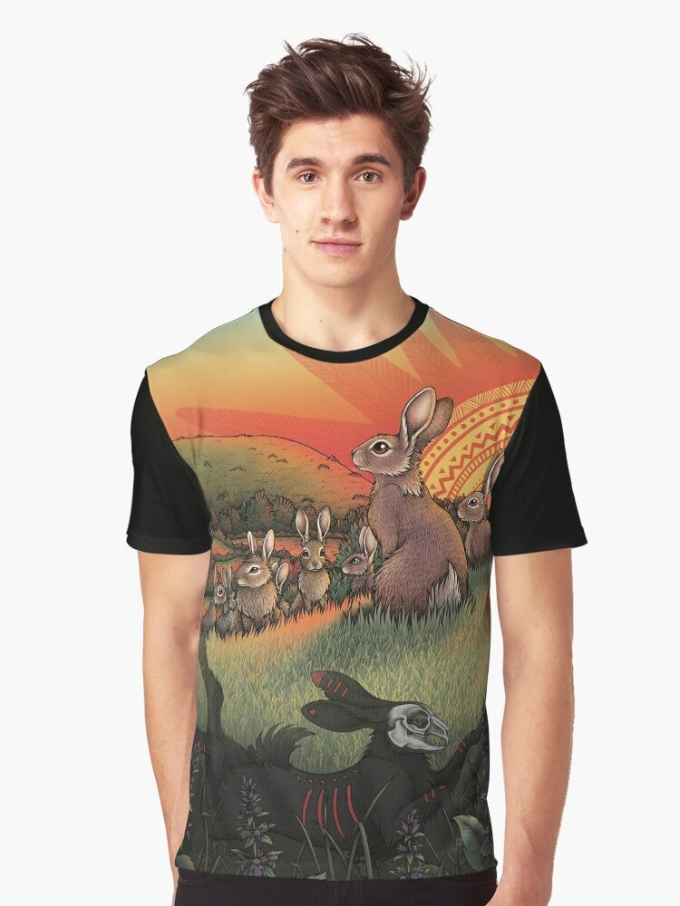 Watership Down inspired graphic t-shirt featuring rabbits and the classic literature design - Men