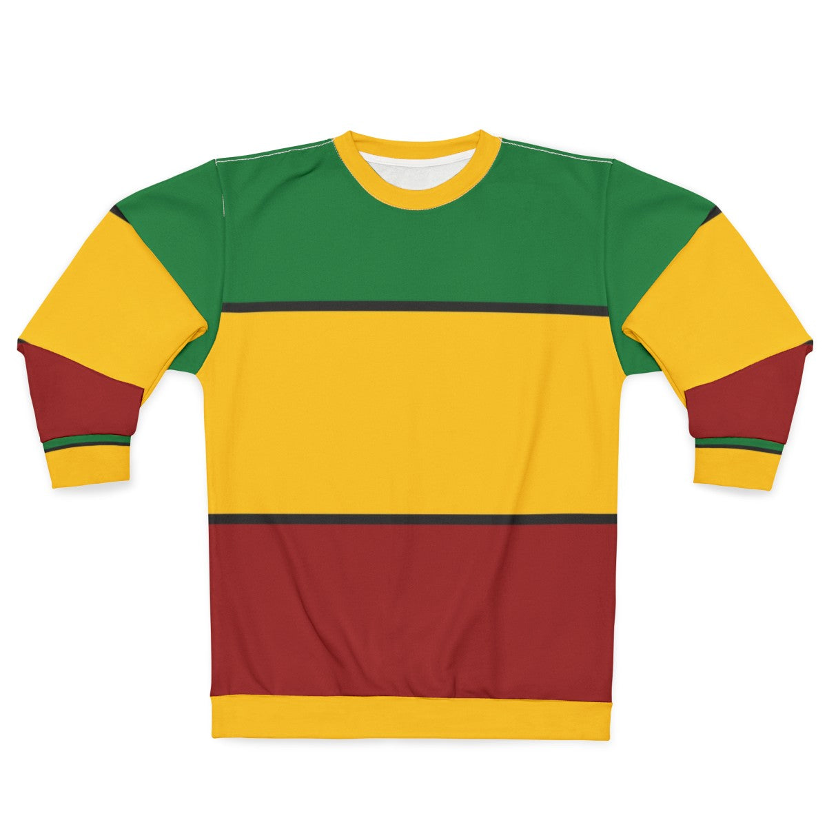 Rasta stripes sweatshirt featuring vibrant red, gold, and green colors