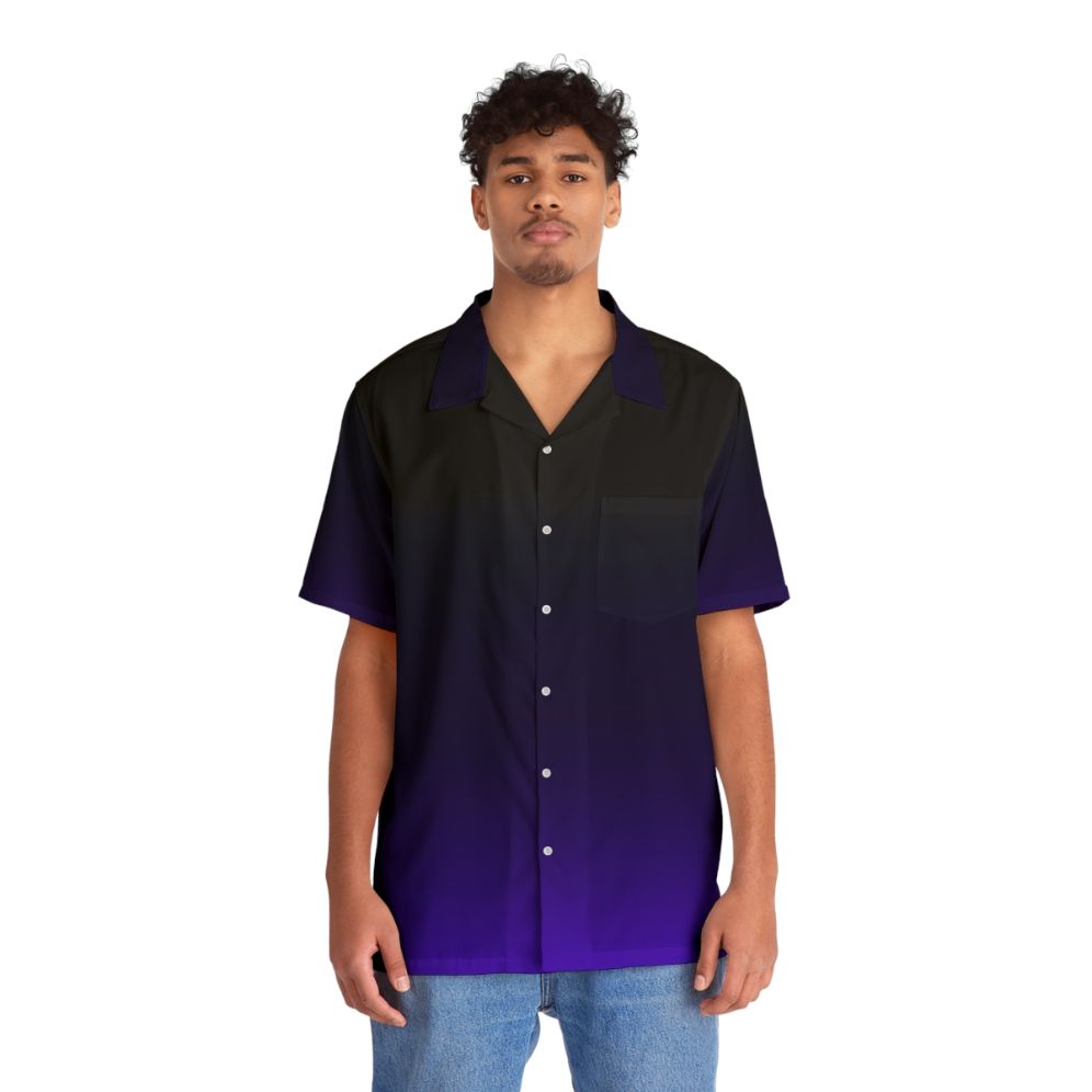 Black and purple gradient Hawaiian shirt with a minimalistic, celestial design - People Front