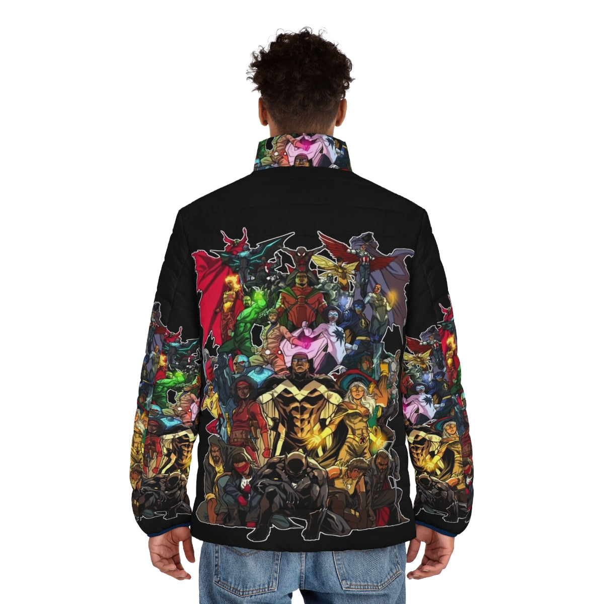 Puffer jacket featuring heroes of color and afrocentric designs - men back