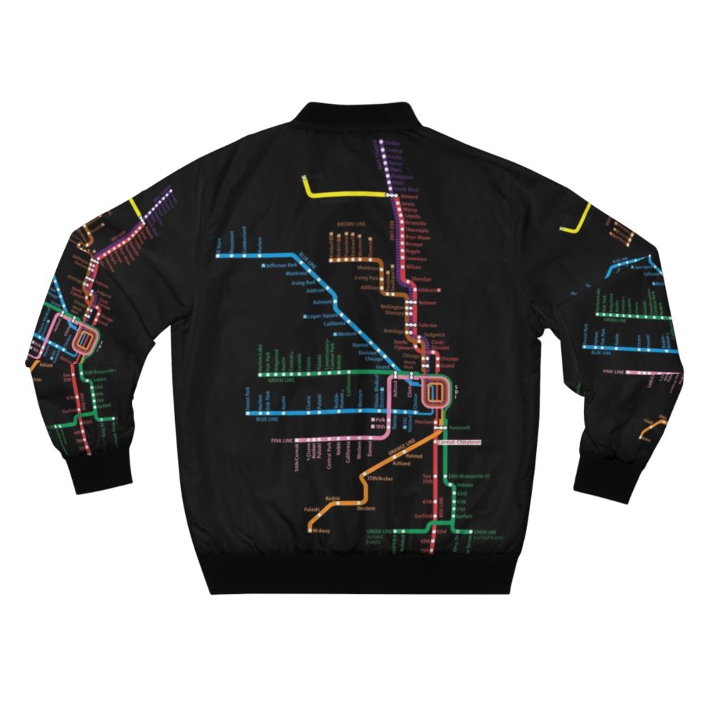 Chicago Trains Map Bomber Jacket featuring a graphic design of the CTA rail map - Back