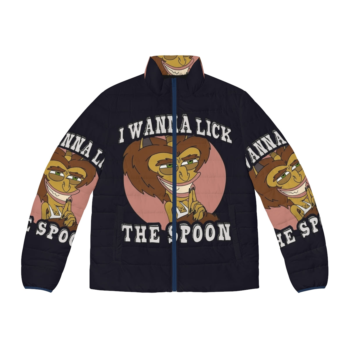 Big Mouth "I Wanna Lick the Spoon" Puffer Jacket featuring the Hormone Monster