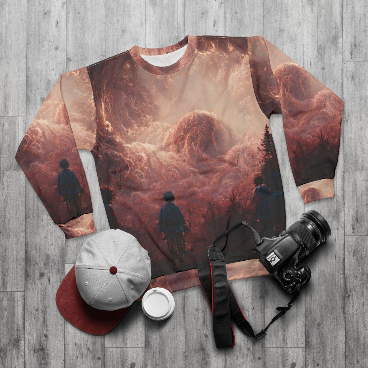 Stranger Universe and Clouds of Chaos Sweatshirt - flat lay