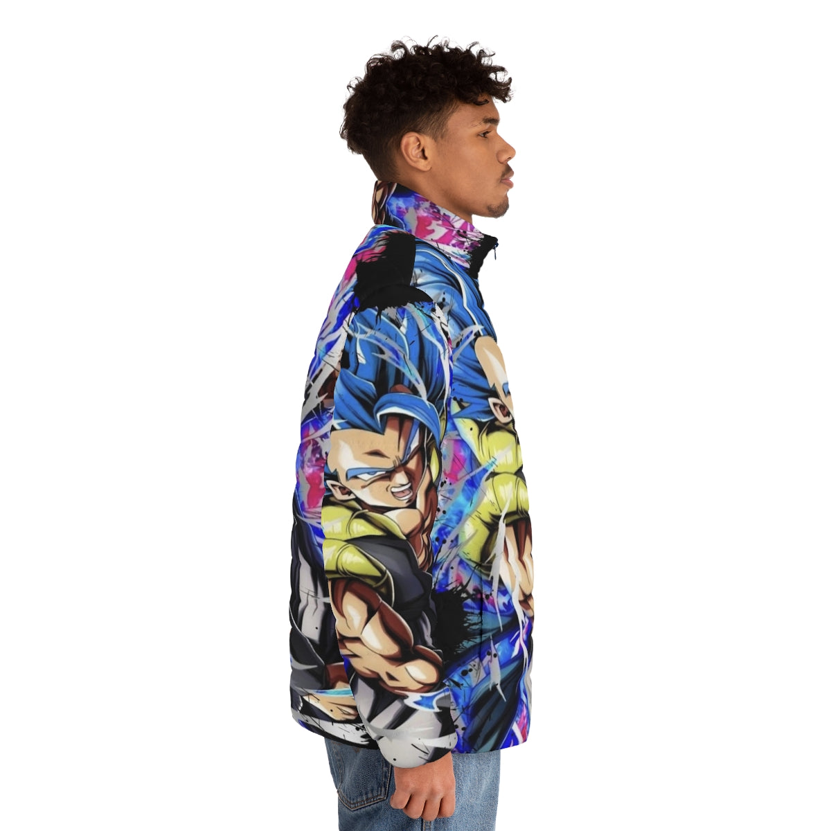 Dragon Ball Z Super Saiyan Blue Gogeta Puffer Jacket - men side right