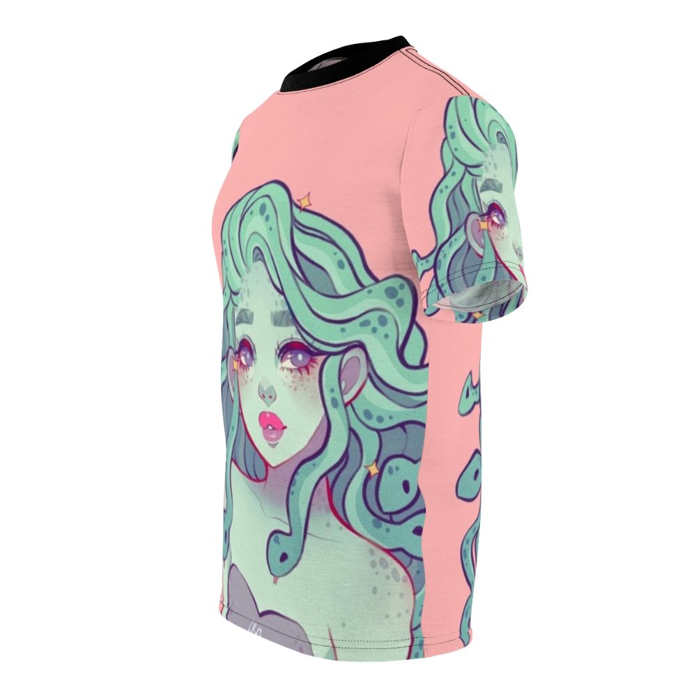 Captivating Medusa-themed graphic t-shirt with a pink, sweet, and indie vibe - men left