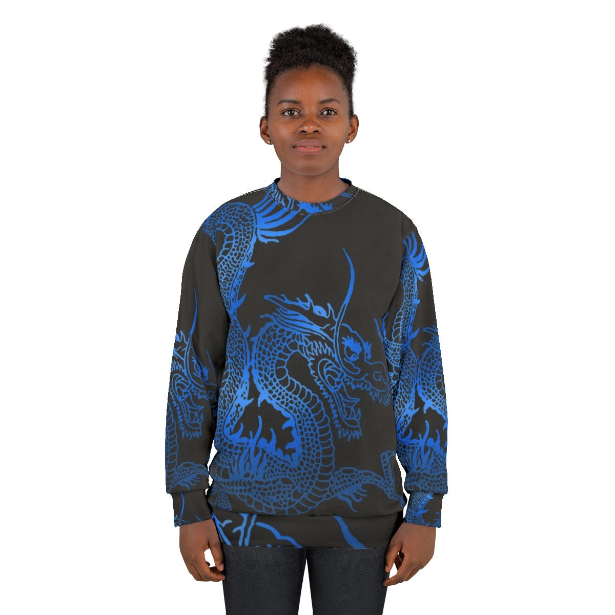 Blue Chinese Dragon Sweatshirt for Dragon Enthusiasts - women