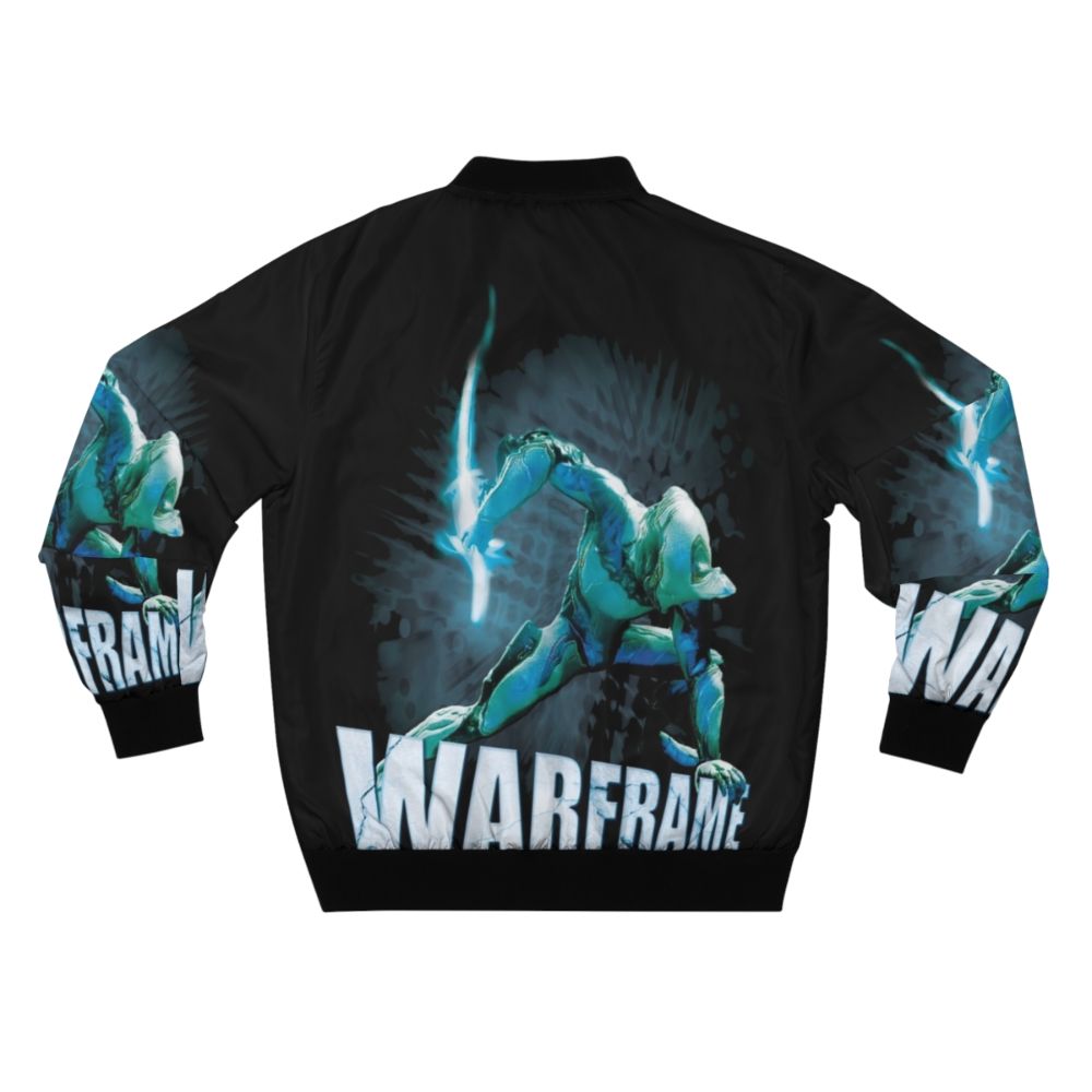 Warframe-themed bomber jacket with game characters and logos - Back