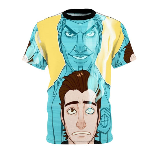 Borderlands-inspired AOP t-shirt featuring character Rhys