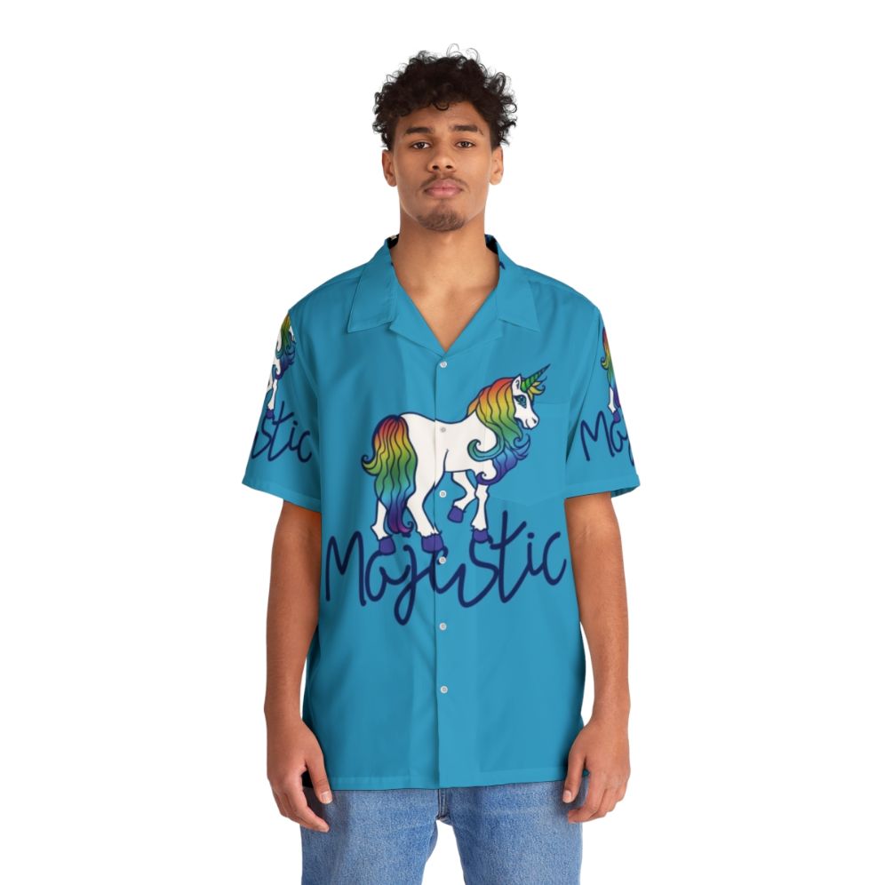 Majestic Hawaiian Shirt with Magical Unicorn Print - People Front