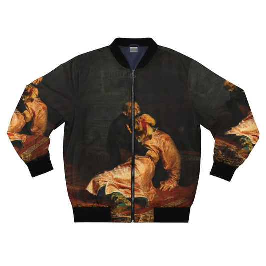 Retro bomber jacket featuring the painting "Ivan the Terrible and His Son Ivan" by Ilya Repin