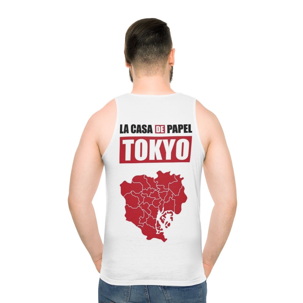 Money Heist Inspired Tokyo Paper House Design Unisex Tank Top - men back