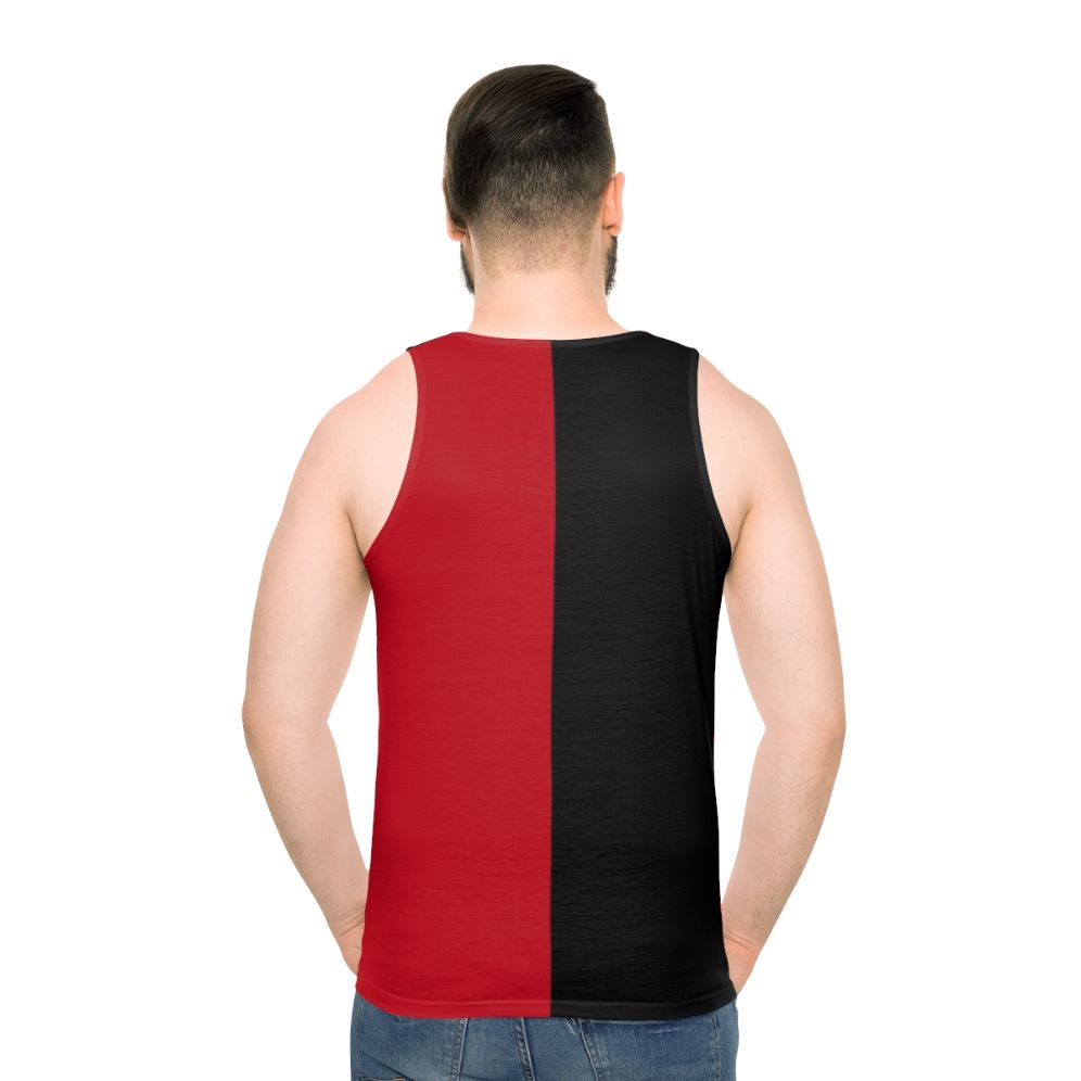 Unisex black and red graphic tank top - men back