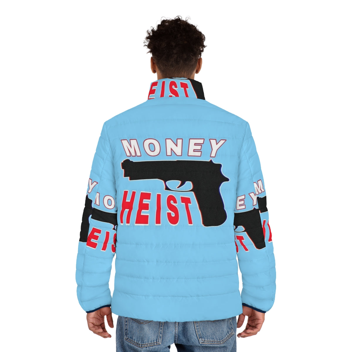 Money Heist Netflix Customized Puffer Jacket featuring the iconic art from the popular Netflix series - men back