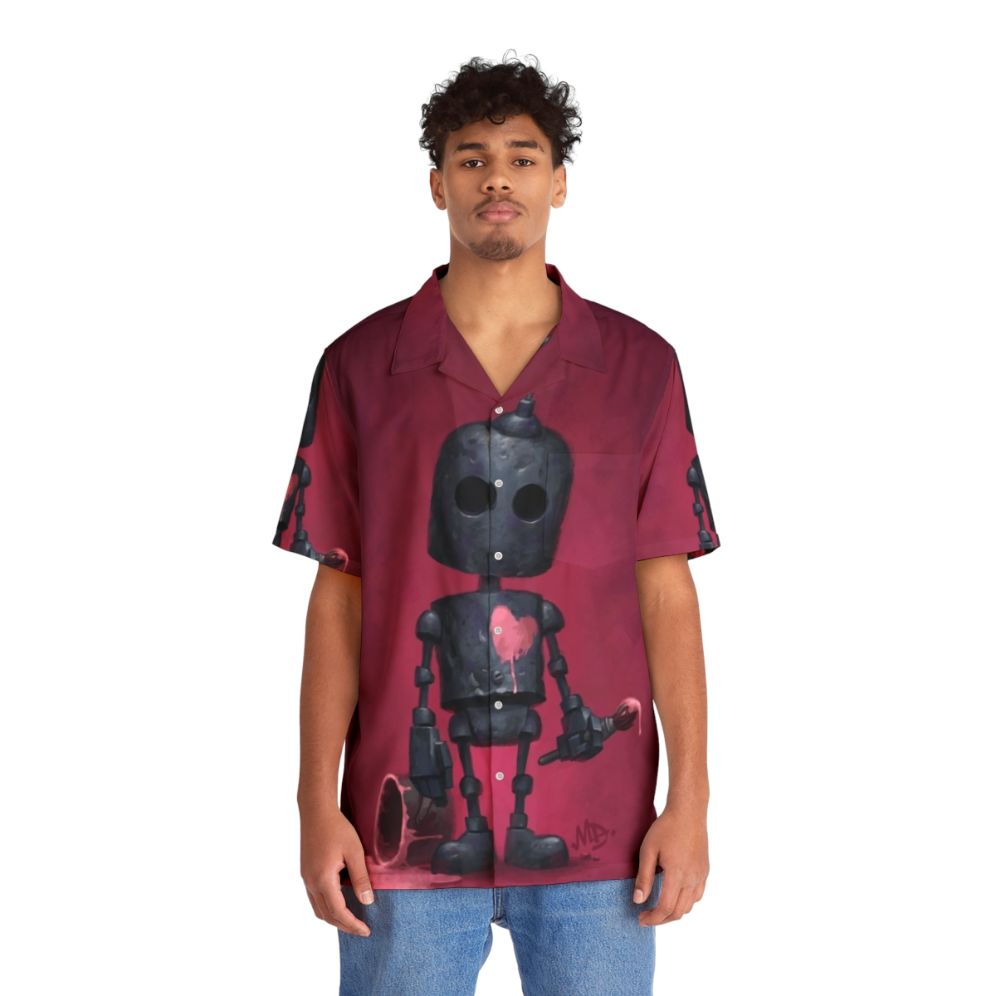 Artistic Hawaiian Shirt with Cute Robot Design - Lifestyle