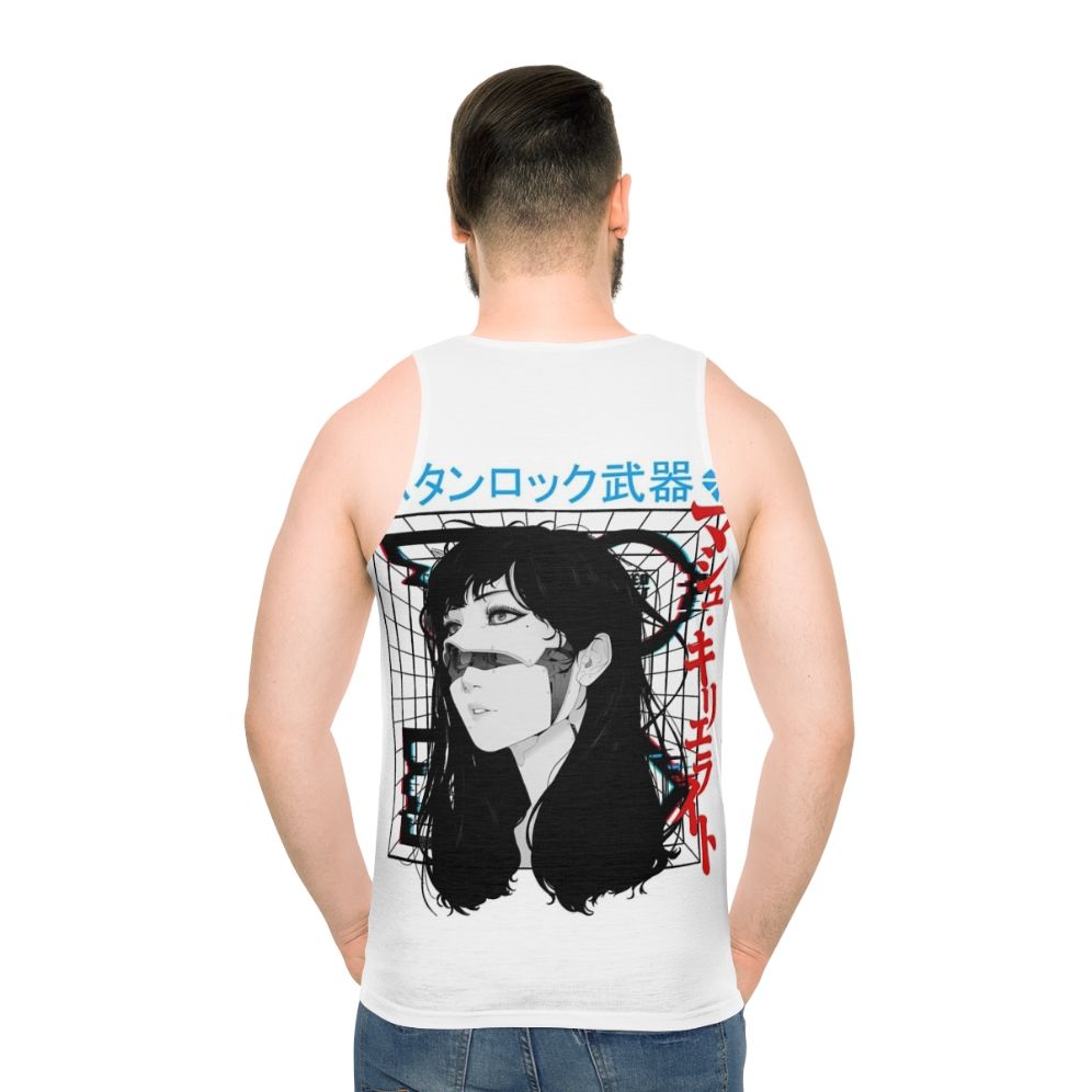 Cyberpunk cyborg woman in vaporwave urban style tank top - men back