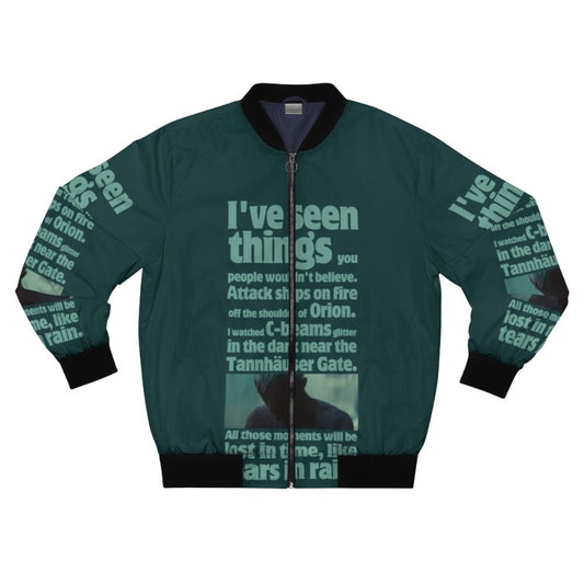 Blade Runner inspired bomber jacket with "Like Tears in Rain" quote