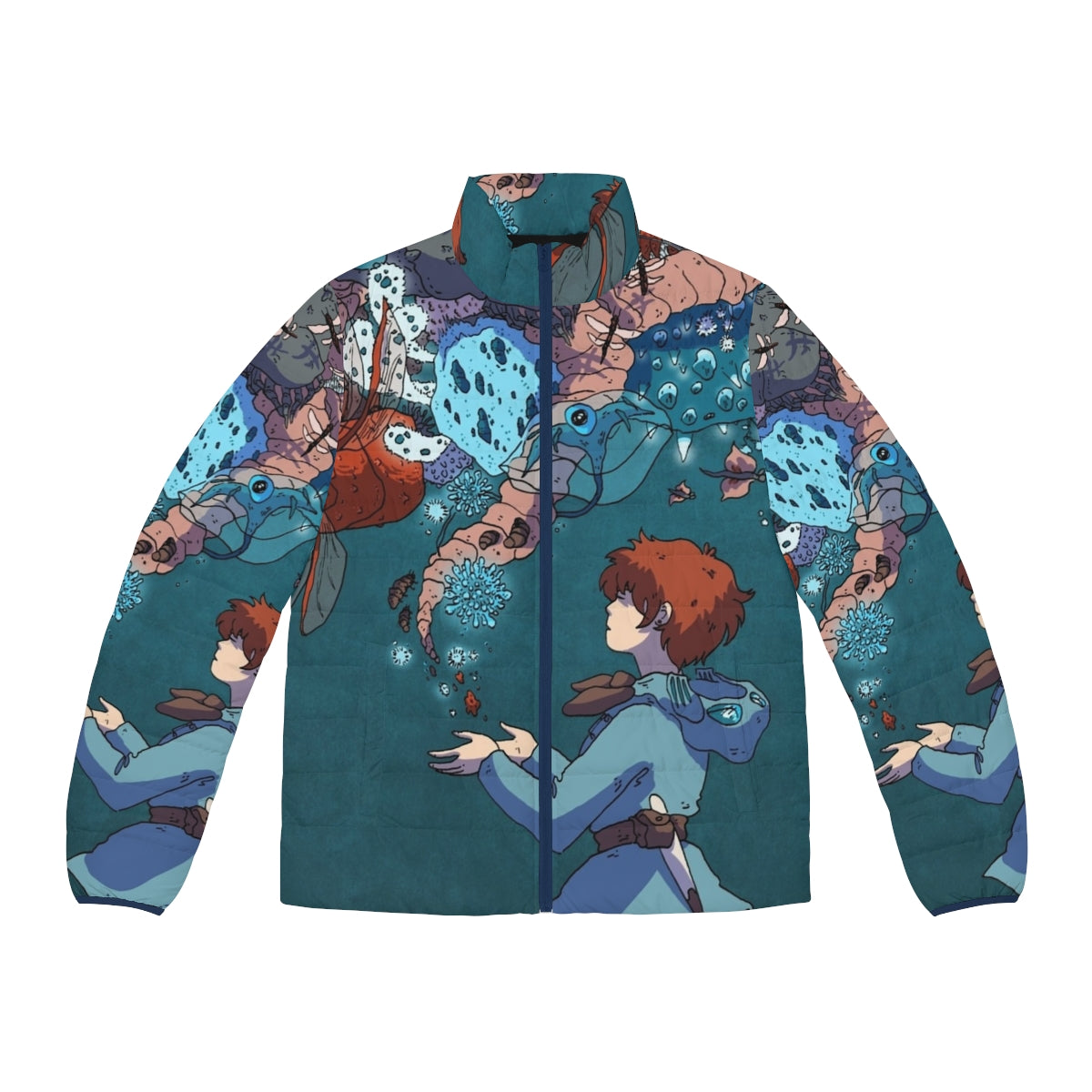 Nausicaa puffer jacket with insect and glow pattern