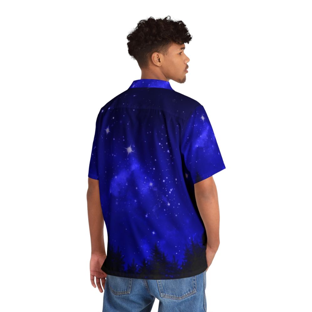 Blue galaxy forest night sky Hawaiian shirt - People Back