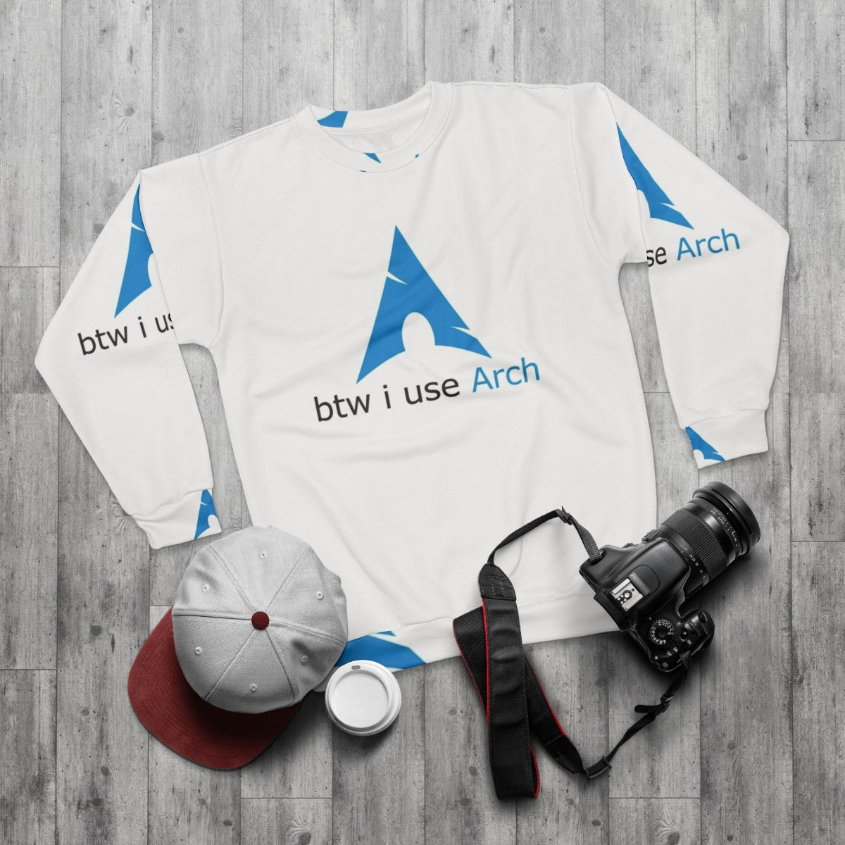 Arch Linux Sweatshirt for Programmers and Geeks - flat lay