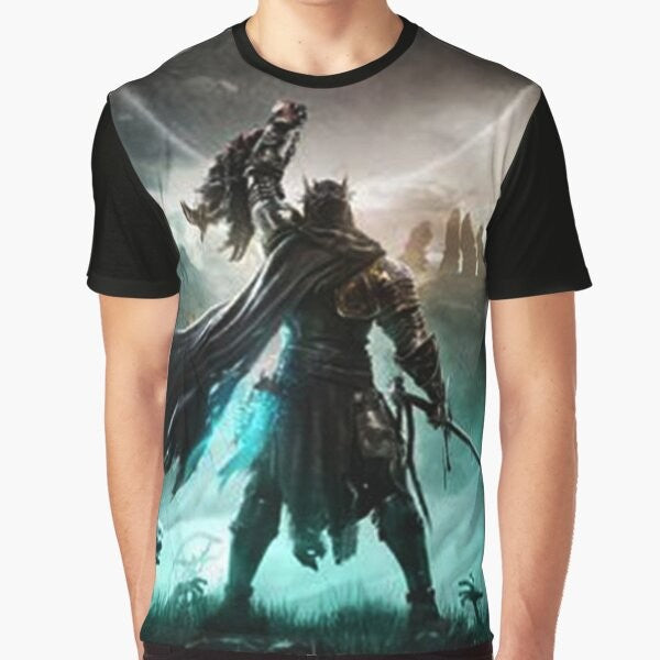 Elden Ring video game inspired graphic t-shirt featuring dark souls-style fantasy design.