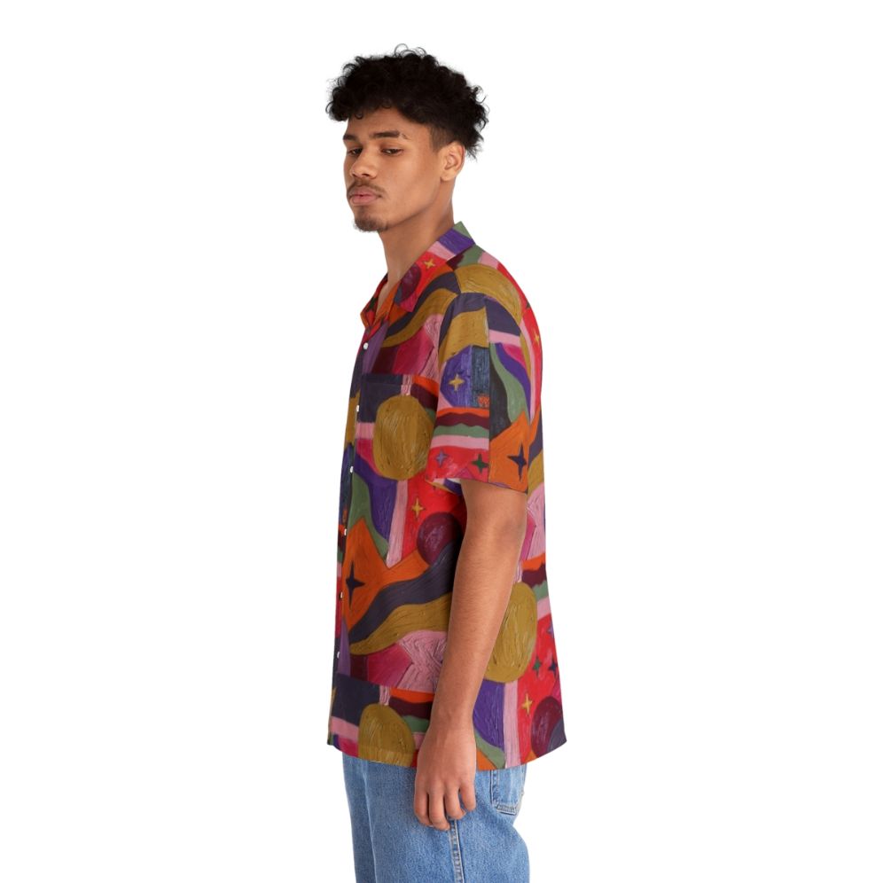 Vibrant abstract Hawaiian shirt with colorful geometric prints and sparkly accents - People Left