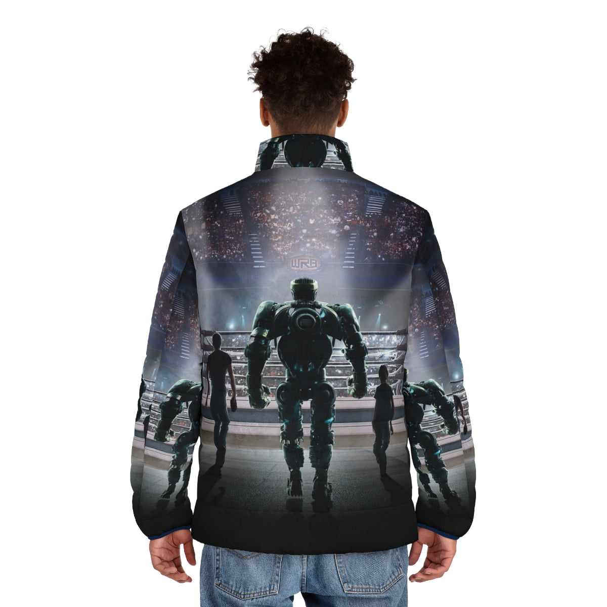 Man wearing a Real Steel movie-inspired puffer jacket - men back