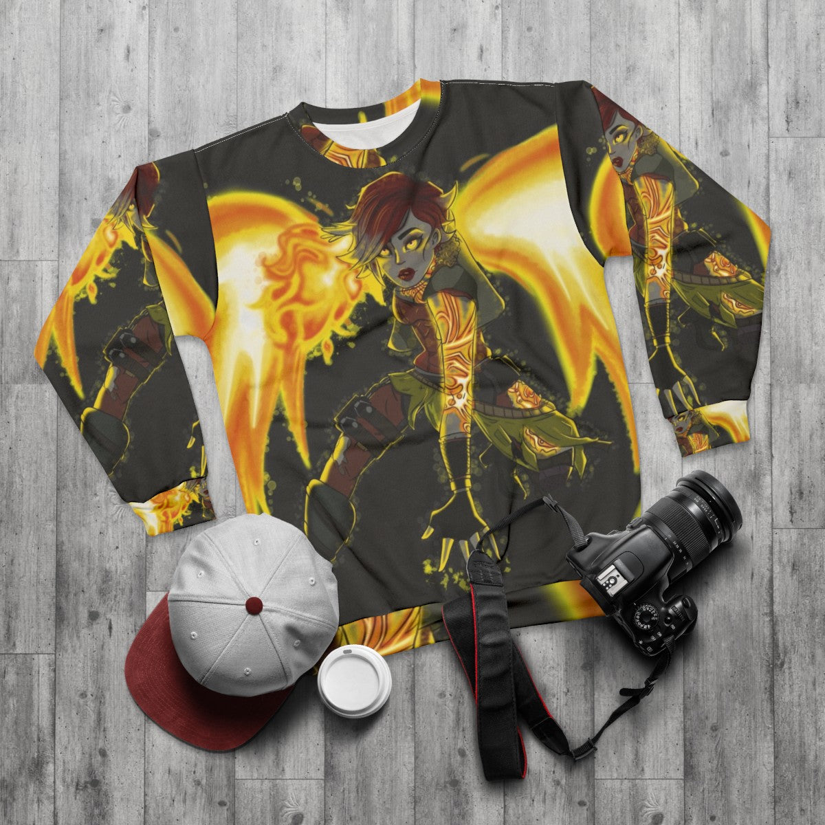 Borderlands "Hell in Her Eyes" Sweatshirt featuring Lilith - flat lay