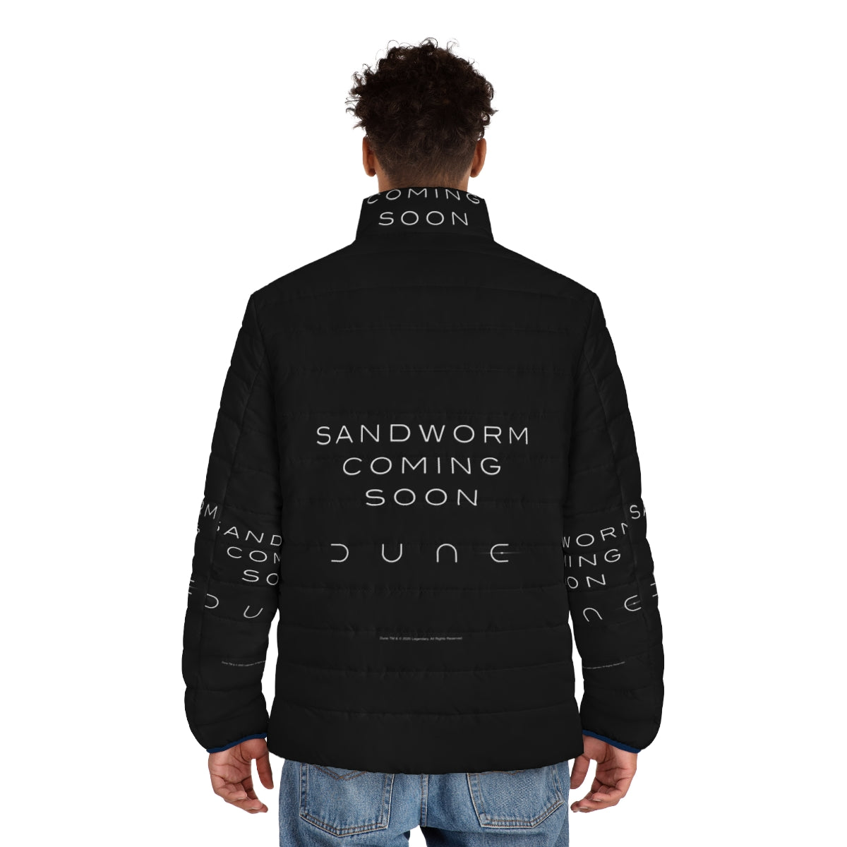 Dune Sandworm Puffer Jacket featuring the iconic sandworm from the Dune sci-fi franchise - men back