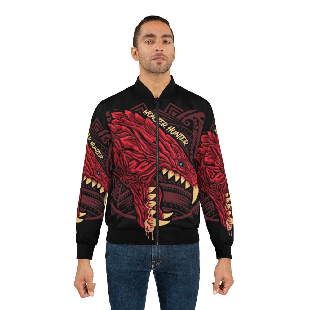 Monster Hunter inspired bomber jacket featuring the Odogaron monster design - Lifestyle