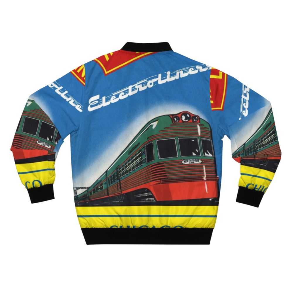 Vintage North Shore Electroliner Bomber Jacket with train and city motif - Back