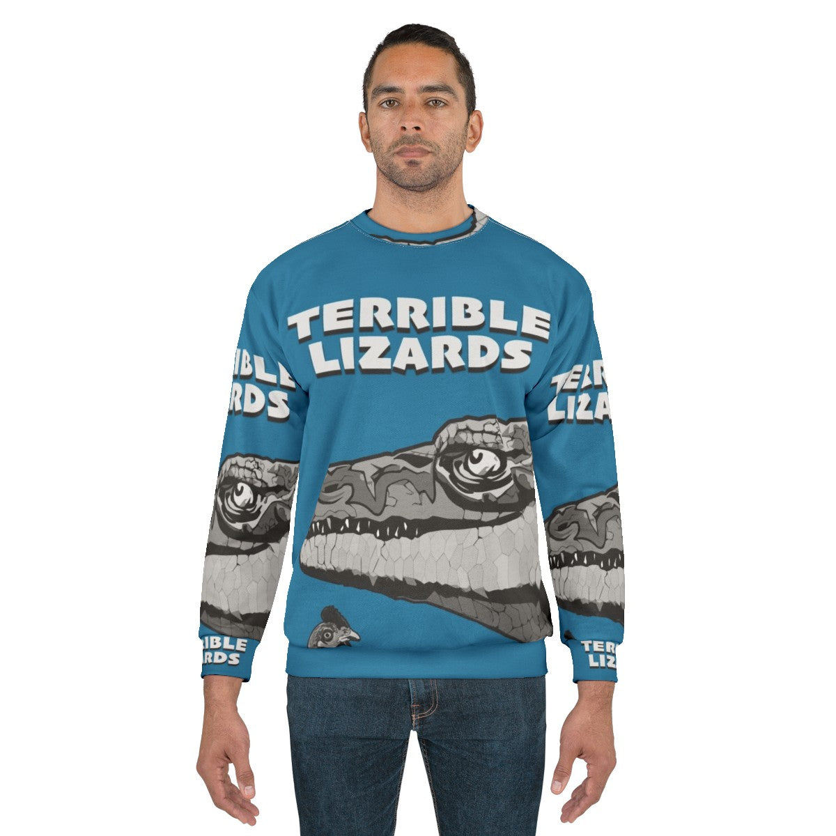 Prehistoric dinosaur sweatshirt with "Terrible Lizards" design - men