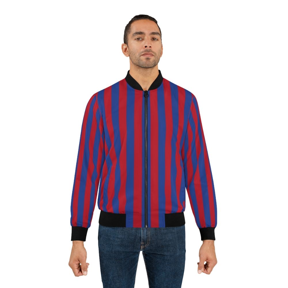 Red and Blue Striped Football Inspired Bomber Jacket - Lifestyle