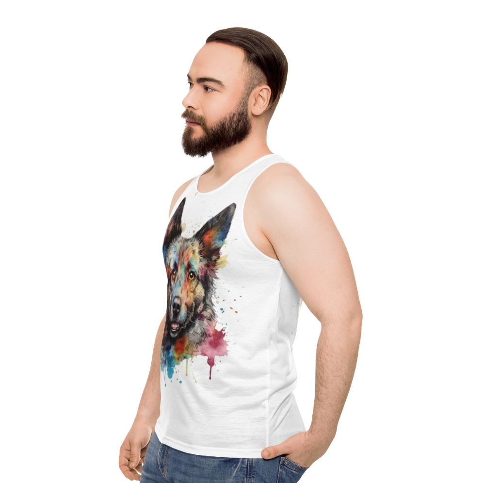 Hungarian Mudi dog watercolor painting on unisex tank top - men side