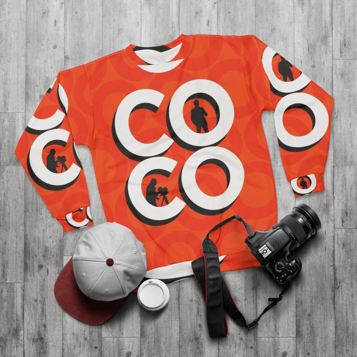 Coco Typography Silhouette Sweatshirt featuring Conan O'Brien's iconic design - flat lay