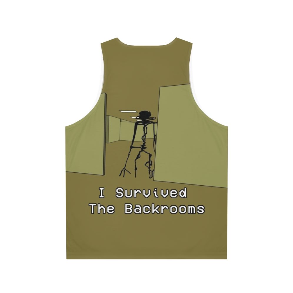 Backrooms inspired unisex tank top featuring creepy liminal space horror design - Back