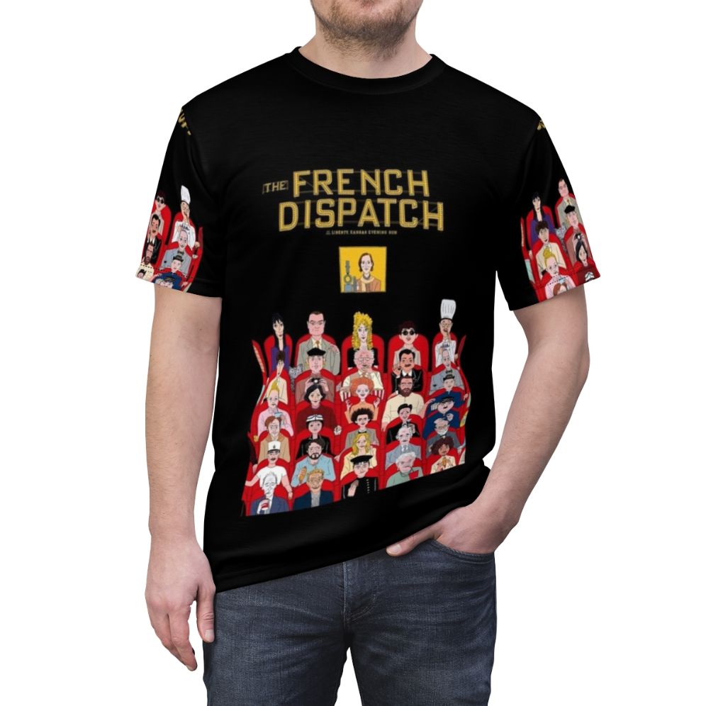 Cobble Hill Cinemas inspired t-shirt featuring The French Dispatch theme - men front