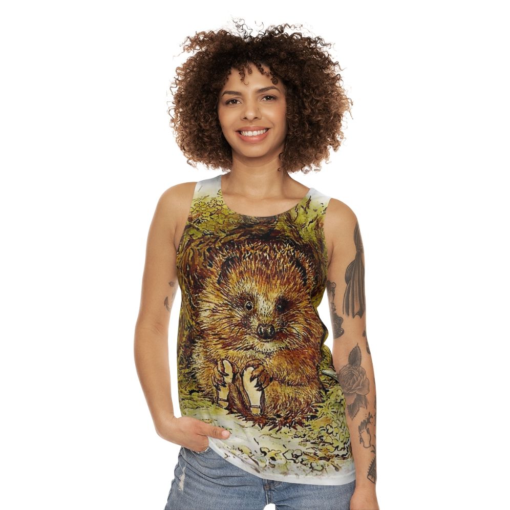 Beatrix Potter inspired unisex tank top with hedgehog design - women