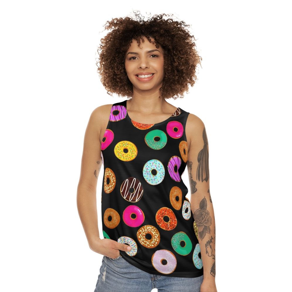 Colorful donut pattern unisex tank top - women