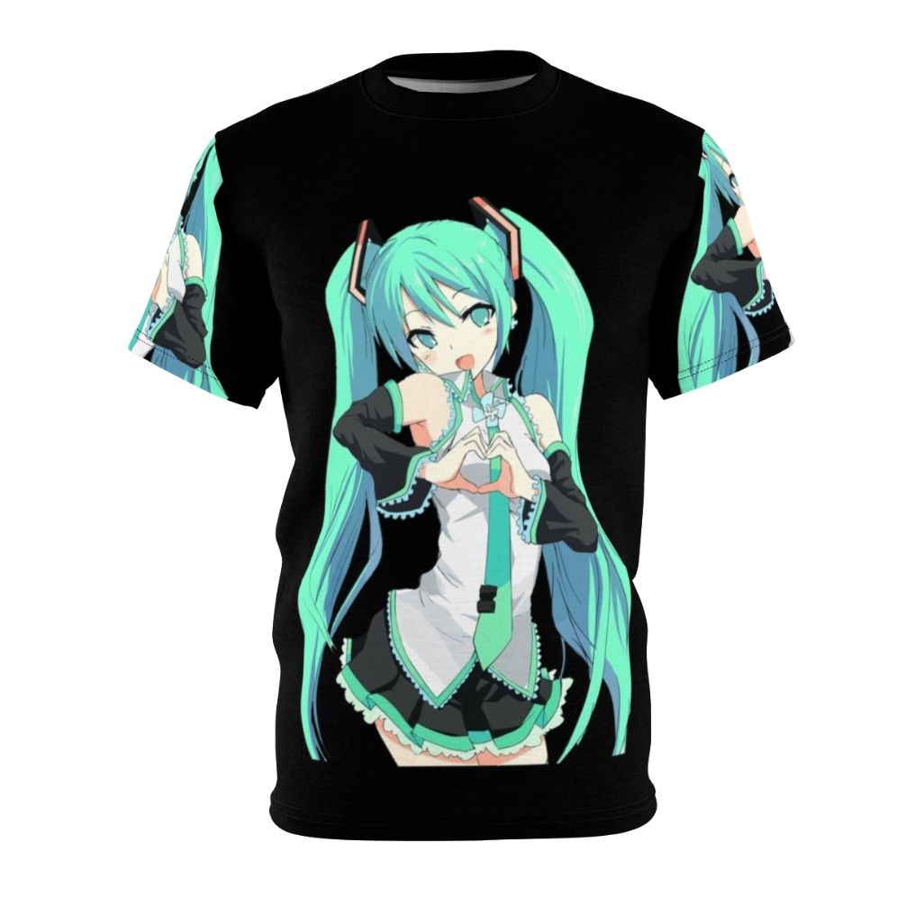 Hatsune Miku, the popular vocaloid character, featured on a high-quality graphic t-shirt