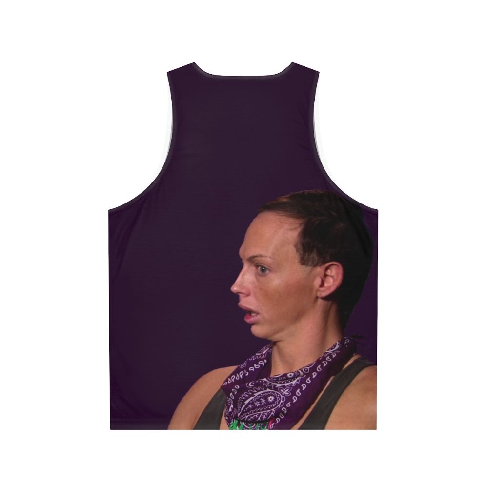 Unisex tank top with 'Back Rolls' design in vaporwave style - Back