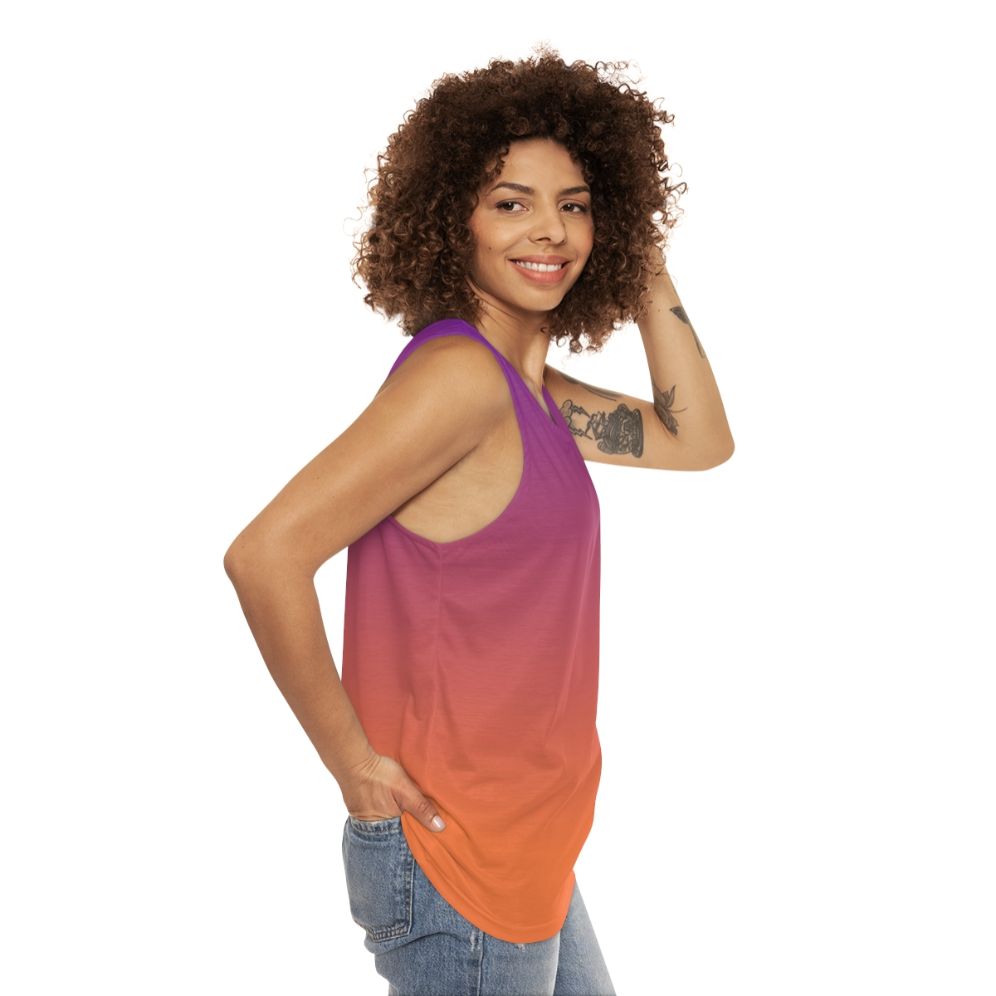 Vibrant orange and purple gradient unisex tank top - women side