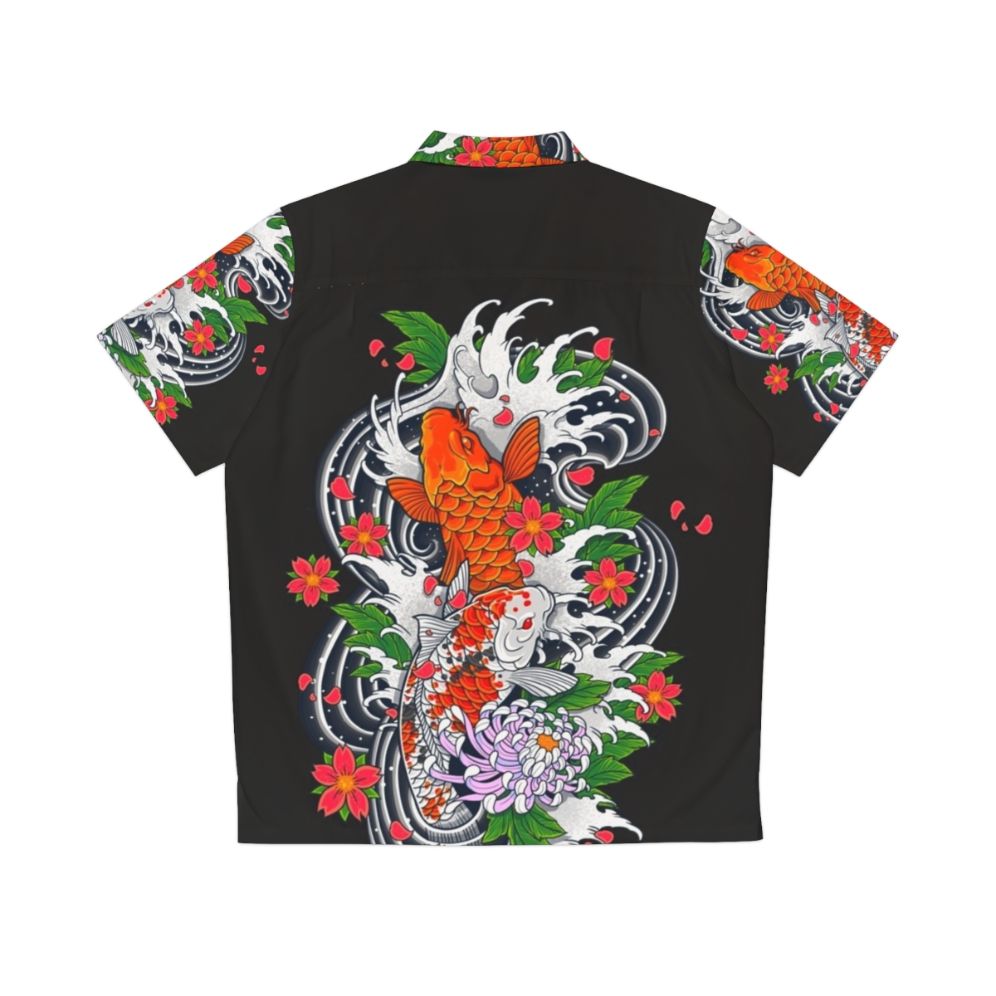 Koi fish Hawaiian shirt with Oriental floral design - Back