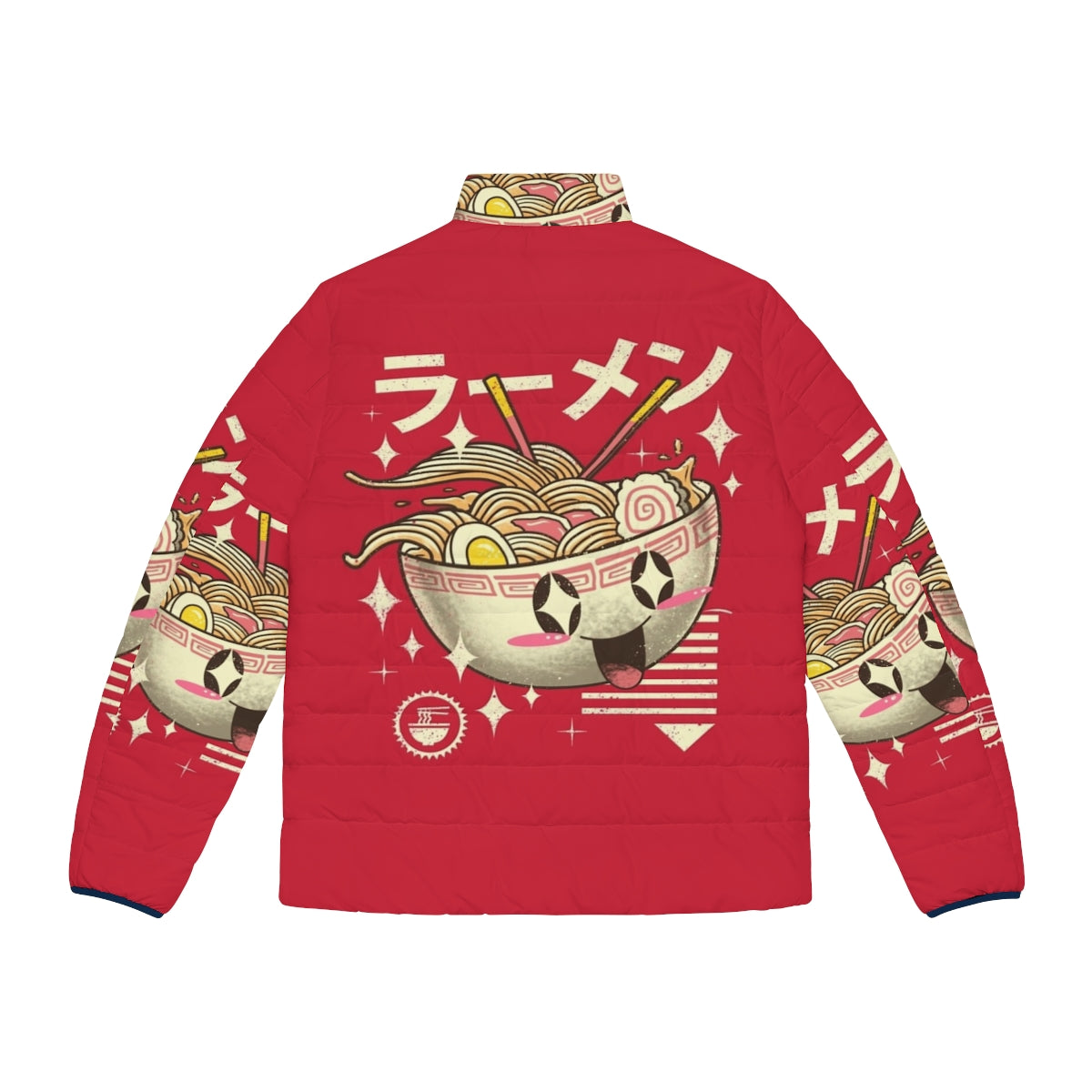 Kawaii vintage Japanese ramen cat puffer jacket - Back