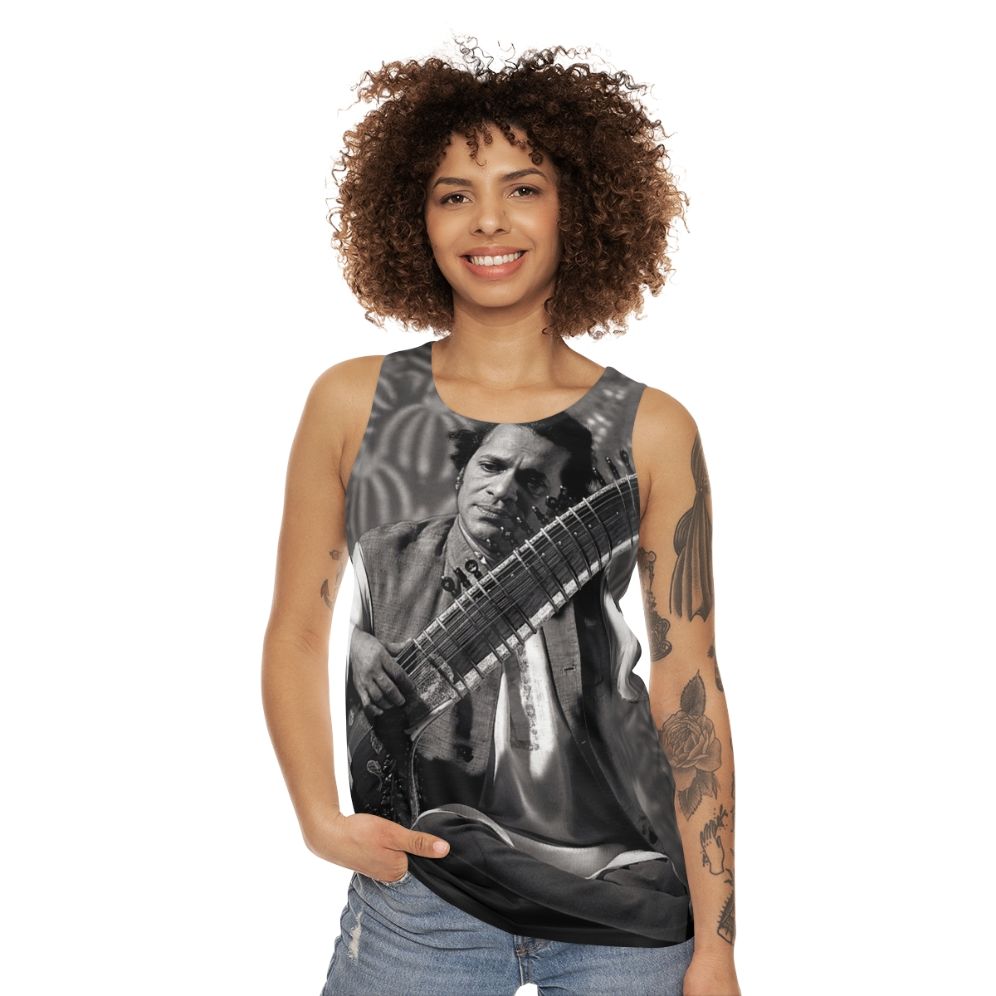 Indian sitar player wearing unisex tank top - women