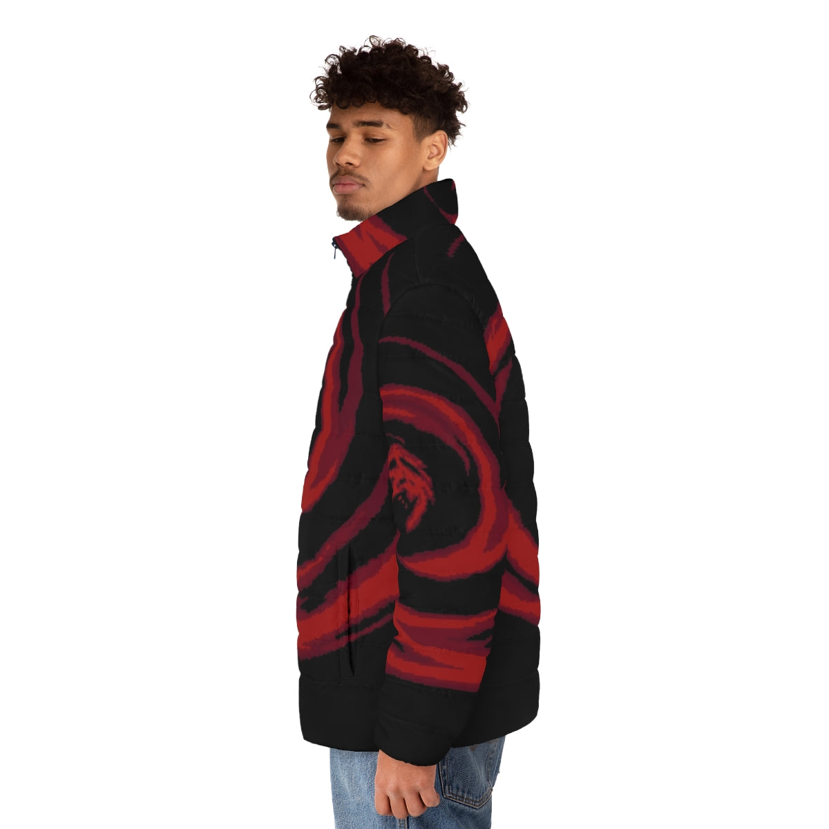 Earthbound Giygas retro gaming puffer jacket featuring iconic 90s SNES design - men side left