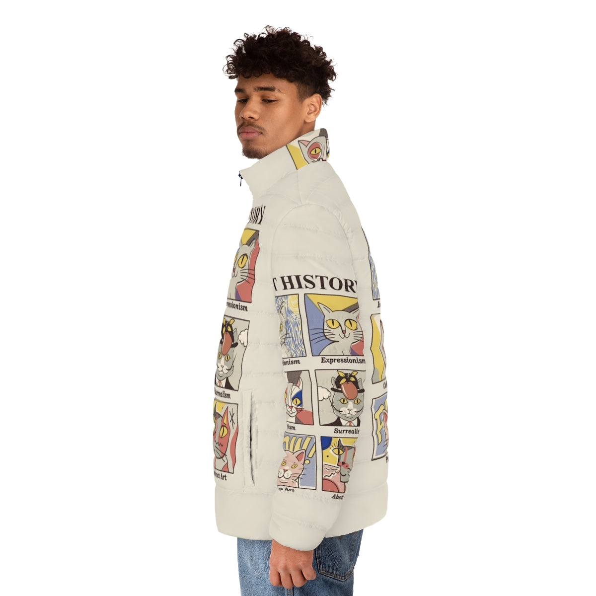 Art History Puffer Jacket featuring classic art designs - men side left